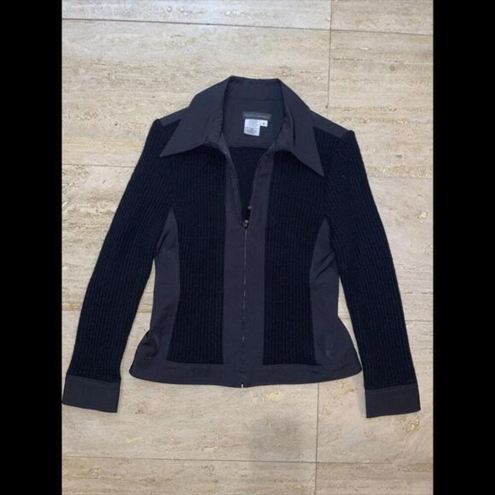 Franco Mirabelli Jacket 8 Women Black Nylon Wool Blend Stretch Made In Canada
